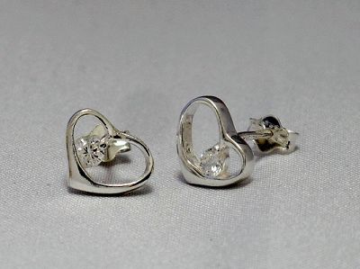 alisha - AYE 608  SILVER HEART CZ EARRINGS